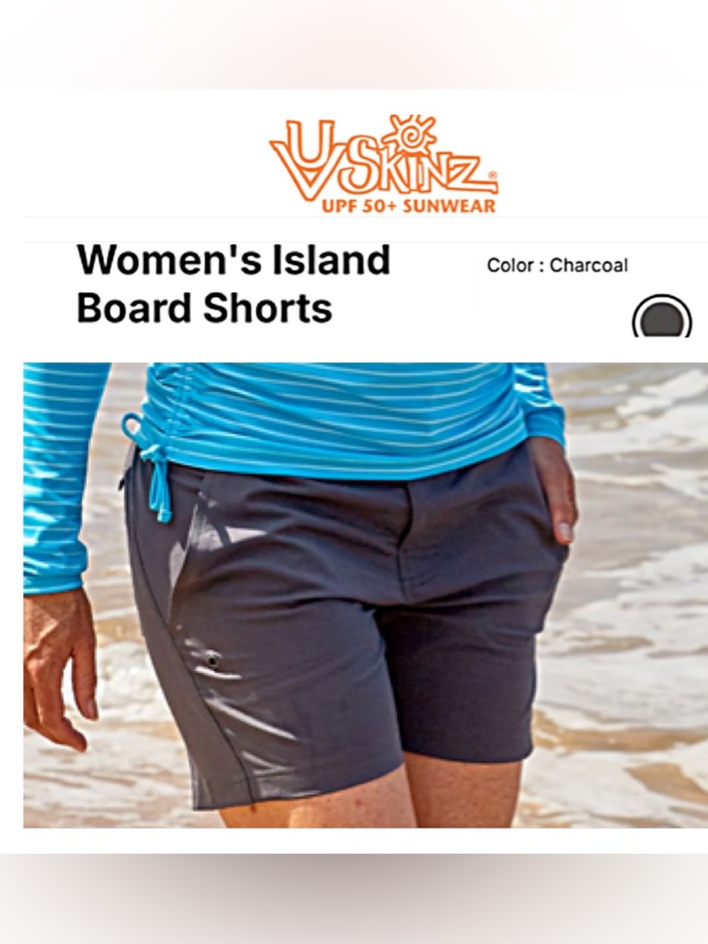Women’s S UV SKINZ Island BOARD SHORTS UPF 50+ Sunwear 5” Dark Gray SWIM SHORTS
